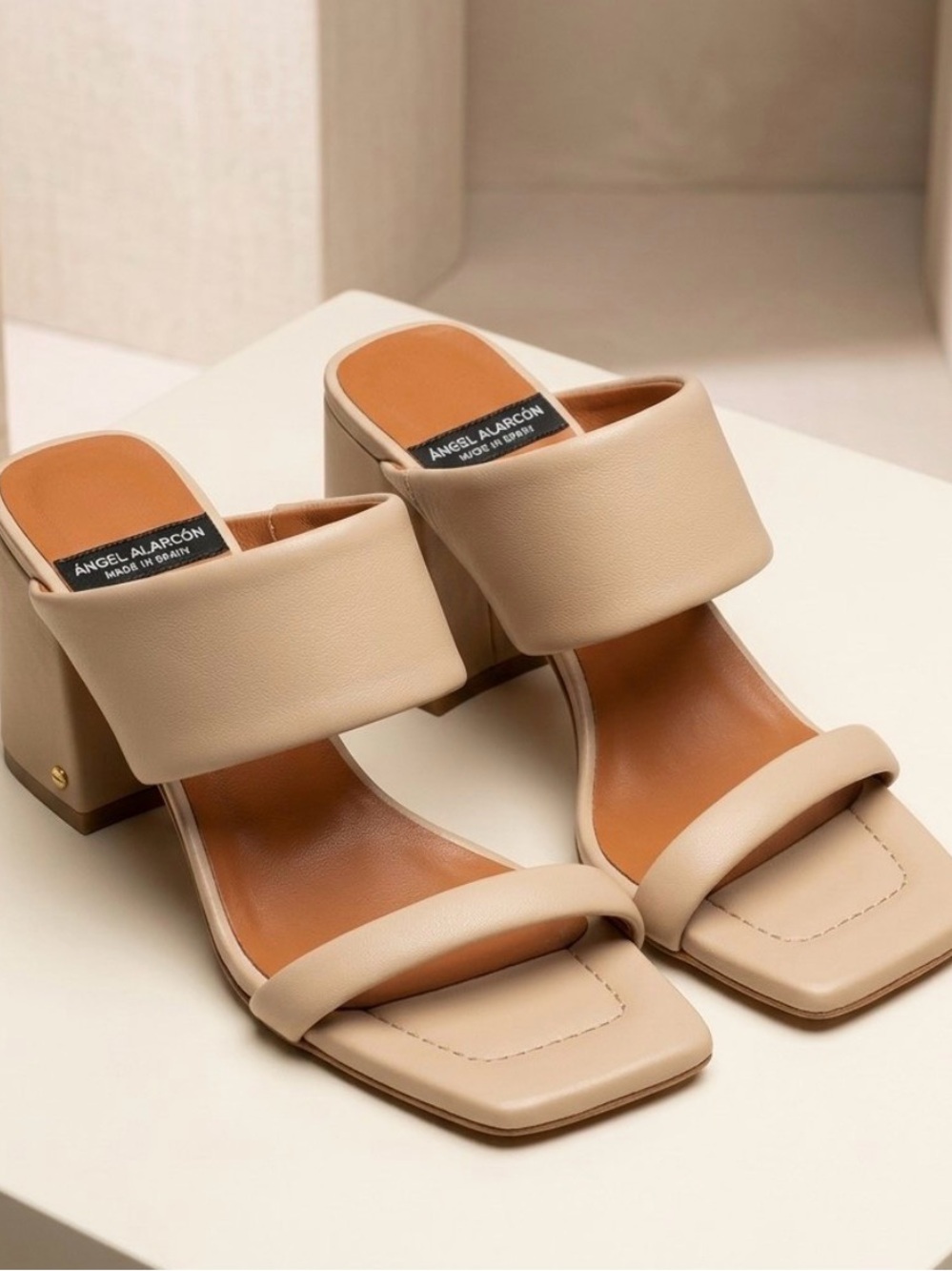 Angel Alarcon Tan Leather Block Heel Sandals - Size 39